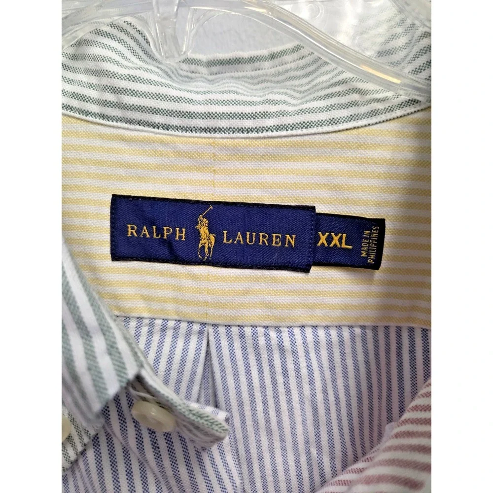 Polo‎ Ralph Lauren Oxford Shirt Mens XXL Striped Colorblock Pastel Flesh Pony